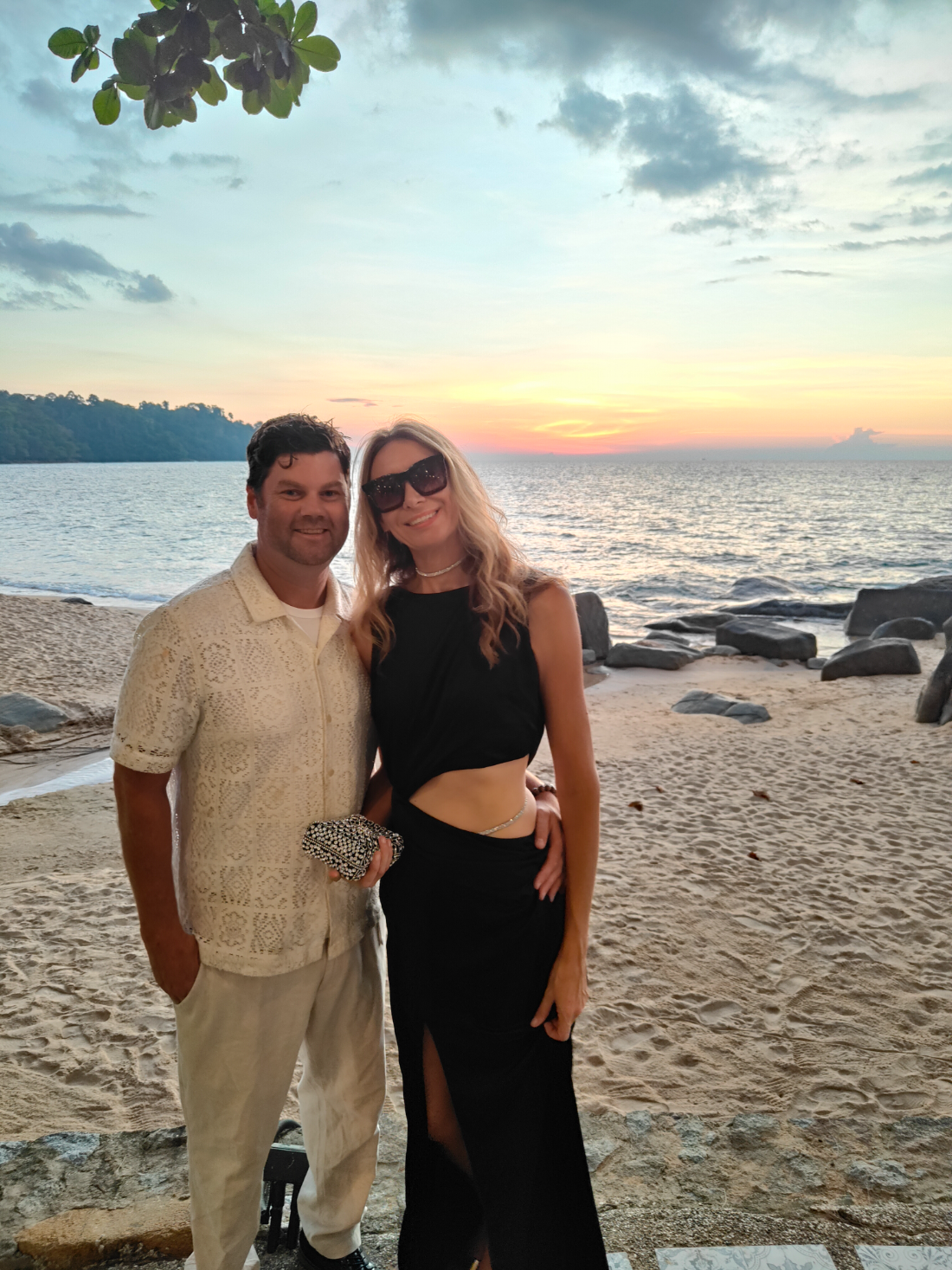 Leah in the original New Year's Eve gown with a midriff cutout that inspired the Muffin Dress
