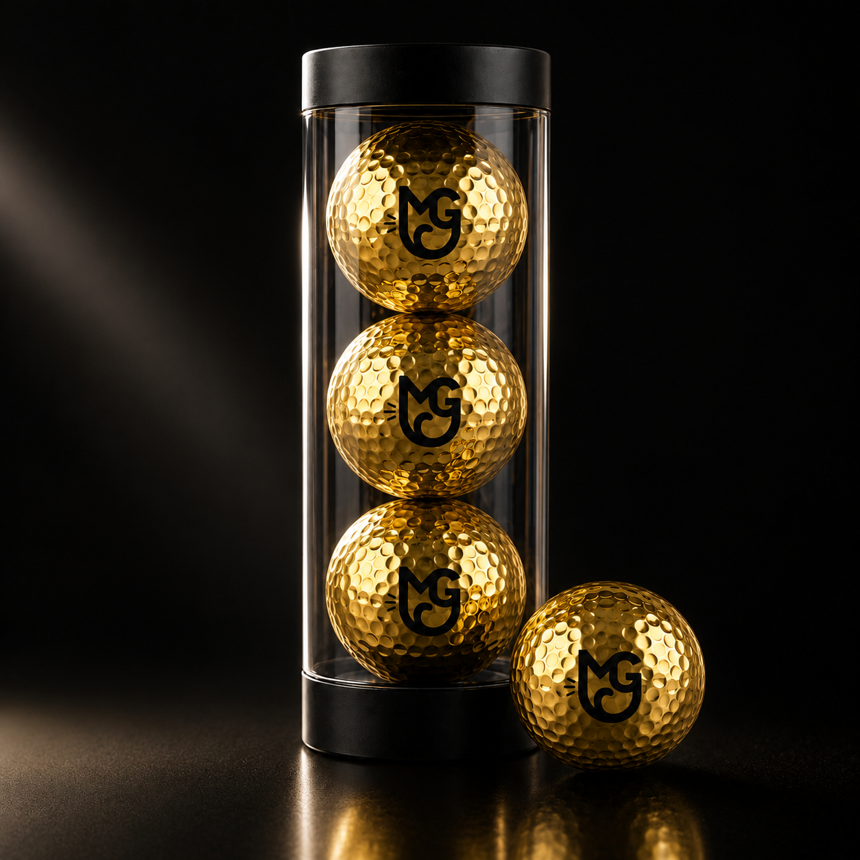 Dance Floor Golf Balls — gold electroplated putting balls in a clear tube